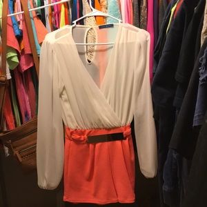 Peach & White/Off White Romper.